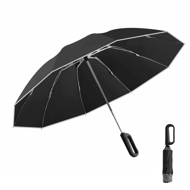 yeacher Automatic Reverse Folding Umbrella with Carabiner Handle - 10 Reinforced Fiberglass Ribs, Windproof, Durable 280T Pongee Fabric, Compact & Portable for Travel - Black