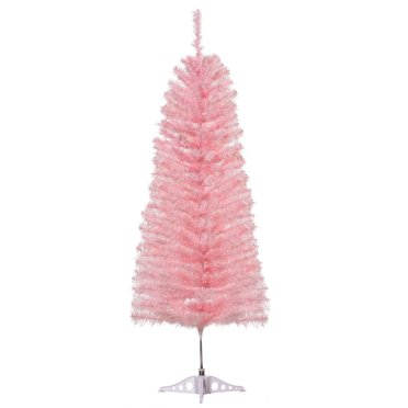 HOMCOM 6FT Artificial Christmas Tree Holiday Xmas Holiday Pencil Tree Decoration with Automatic Open for Home Party, Pink