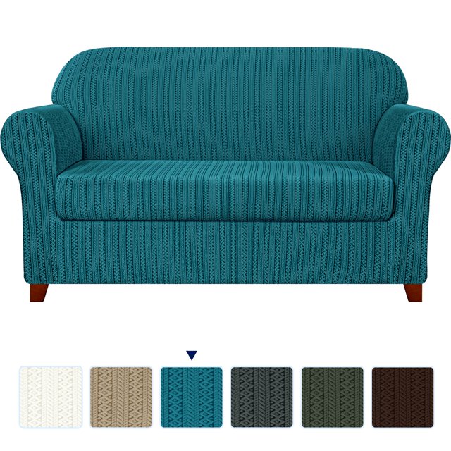 Subrtex Housse de Sofa en Jacquard Extensible à Rayures, 2 Pcs
