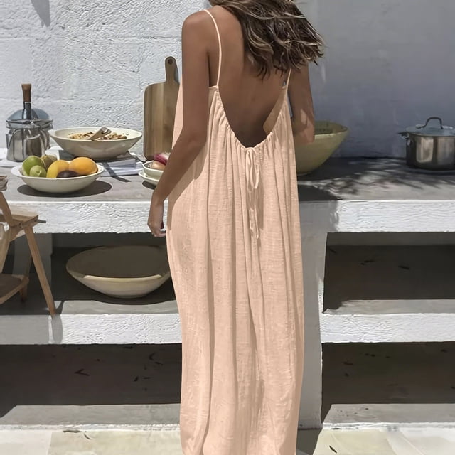 pstuiky Athletic Dress for Women, Women Sleeveless Nightshirt Sleep Dress Summer Casual Backless Slip Dress Soft Lounge Dress for Sleeping or Loungewear