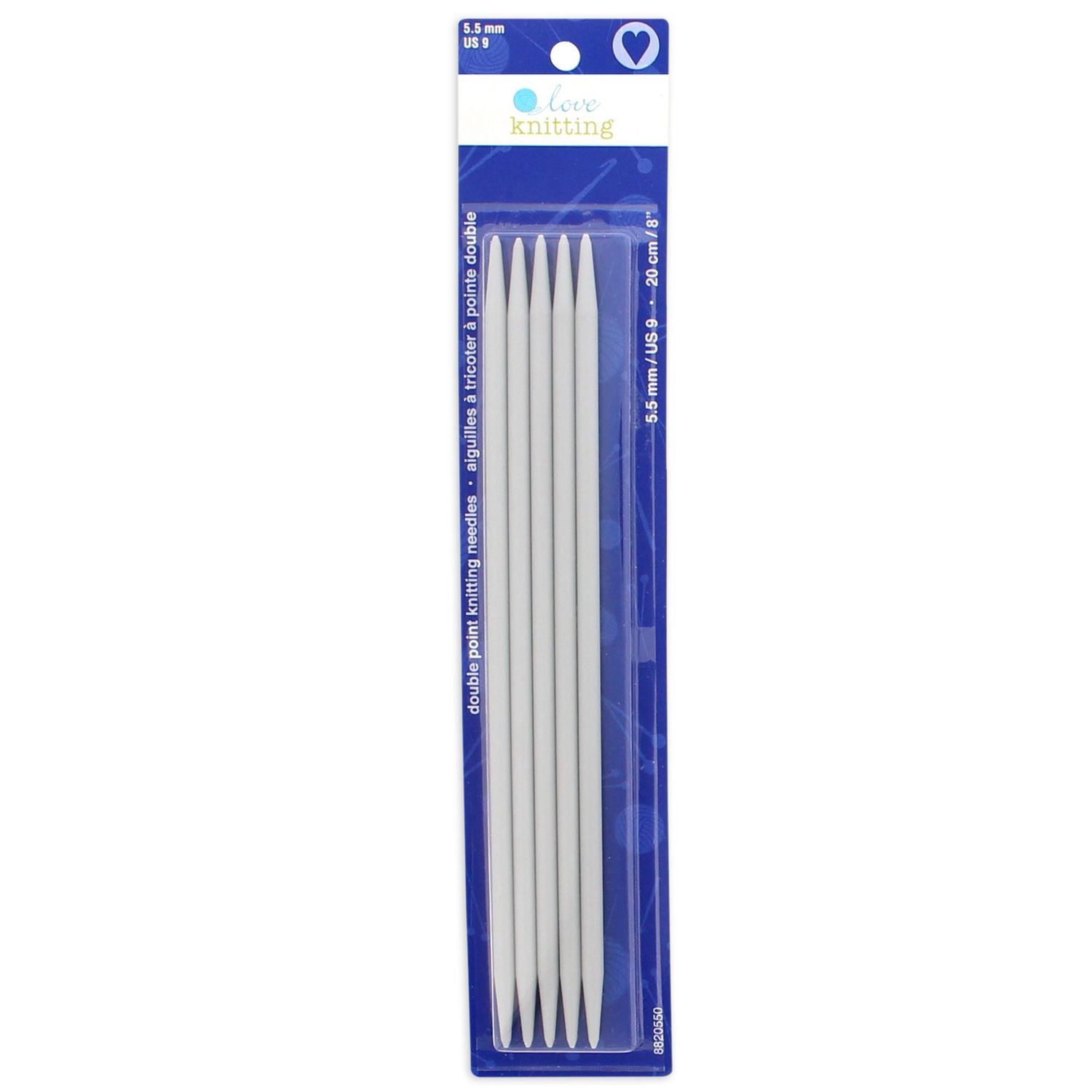 LOVE KNITTING 20 cm (8 in) Double Point Knitting Needles - 5 pieces, 20 cm (7.9 in), 5.5 mm (0.22 in)
