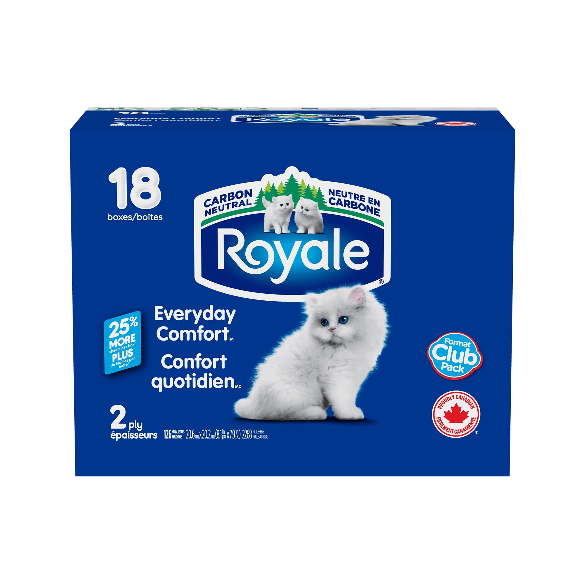 Royale Everyday Comfort, 2 Ply Facial Tissue, 18 Flat Boxes, 126 Tissues per Box