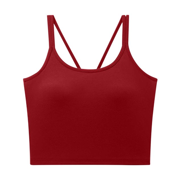 Yuyuzo Womens Tank Tops Sleeveless Spaghetti Strap Padded Sports Bra Square Neck Workout Basic Crop Tops