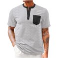 thumbnail image 1 of Mens Henley Shirts Short Sleeve Casual T-Shirts Colorblock Summer Button T Shirts Basic Tees with Pocket, 1 of 4