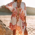 thumbnail image 3 of Half Sleeve Open Front Side Split Cover Up Coat Flower Print Thin Bikini Cover Up Beachwear, 3 of 7
