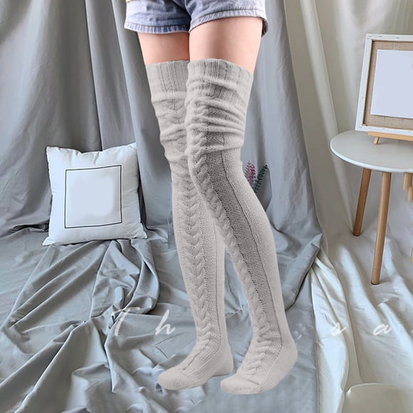 Ohufall Women's Woolen Warm Foot Cover Winter Solid Color Knee High Socks Long Tube Pile Socks Thick Socks