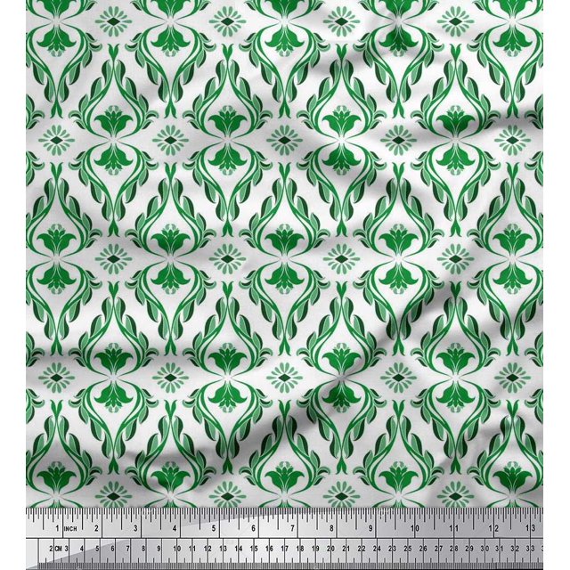 Soimoi Viscose Chiffon Fabric Ogee Damask Print Fabric by Yard 42 Inch Wide