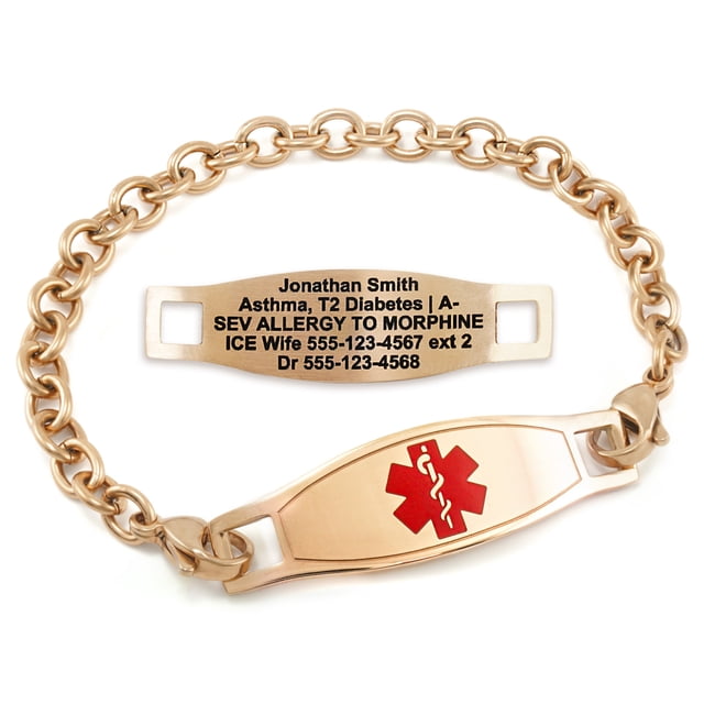MedicEngraved Rose Gold Stainless Steel Custom Medical Alert Bracelet - 5mm Oval Link