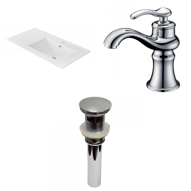 American Imaginations 35.5-in. W 1 Hole Ceramic Top Set In White Color - Overflow Drain Incl. AI-29821