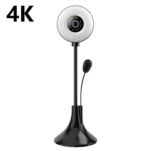 Caméra Web PC pour Diffusion HD 4K USB Pro Caméra Web d'Ordinateur Caméra Vidéo pour Mac Windows Ordinateur Portable Conférence Jeux Caméra Web avec Anneau Lumineux et Microphone