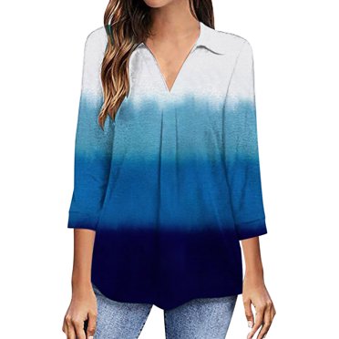 VEKDONE 2025 Hauts pour Femmes en Solde, Chemise à Manches 3/4 Femme Été Boutonnée devant Tunique Blouse Décontractée Ample Chandail T-shirt Col Rond Tunique Plissée Blouses pour Dames TP,S,M,L,TG