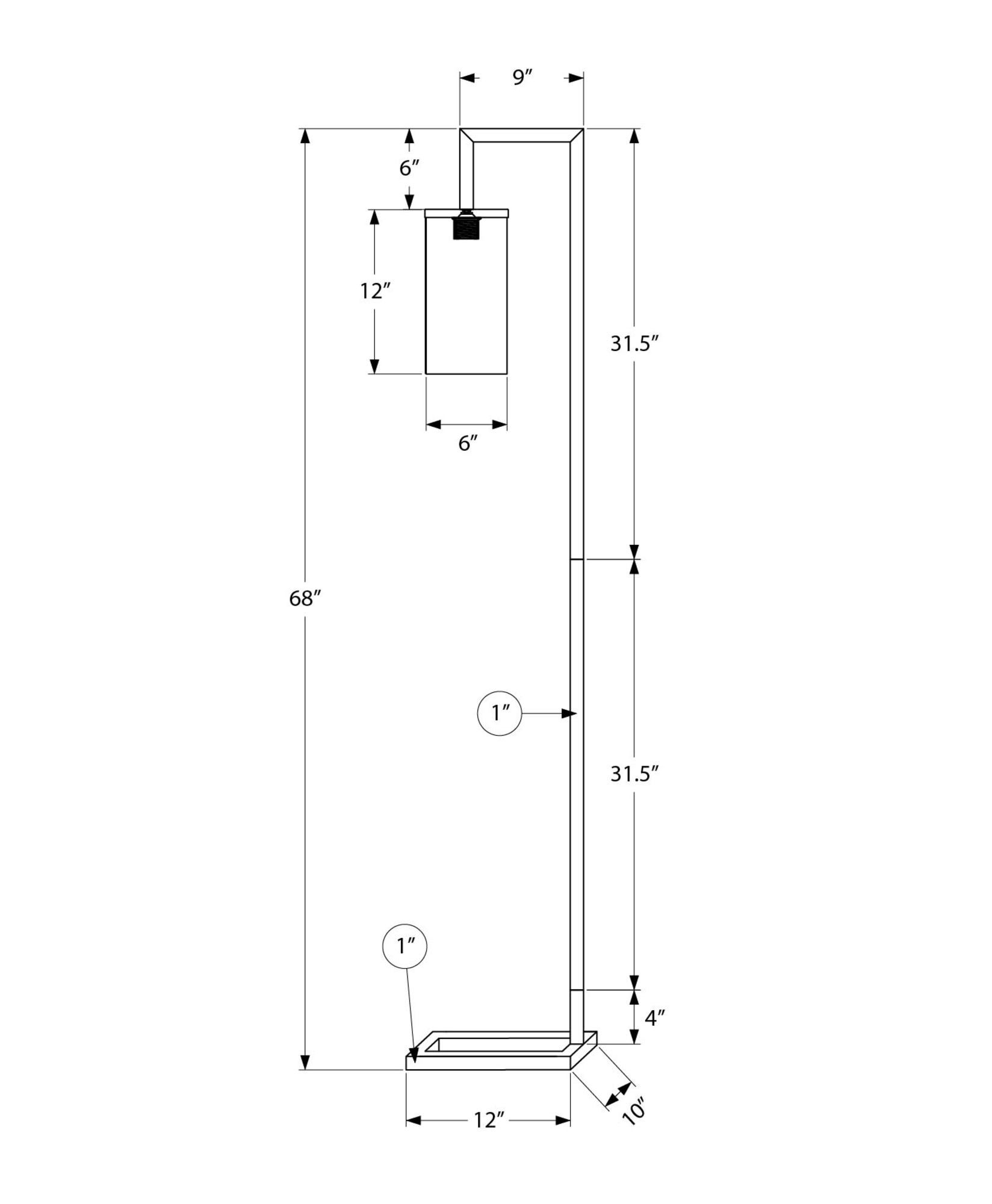 Monarch Specialties - Luminaire, 68"H, Lampadaire, Métal Noir, Abat-Jour En Verre, Contemporain