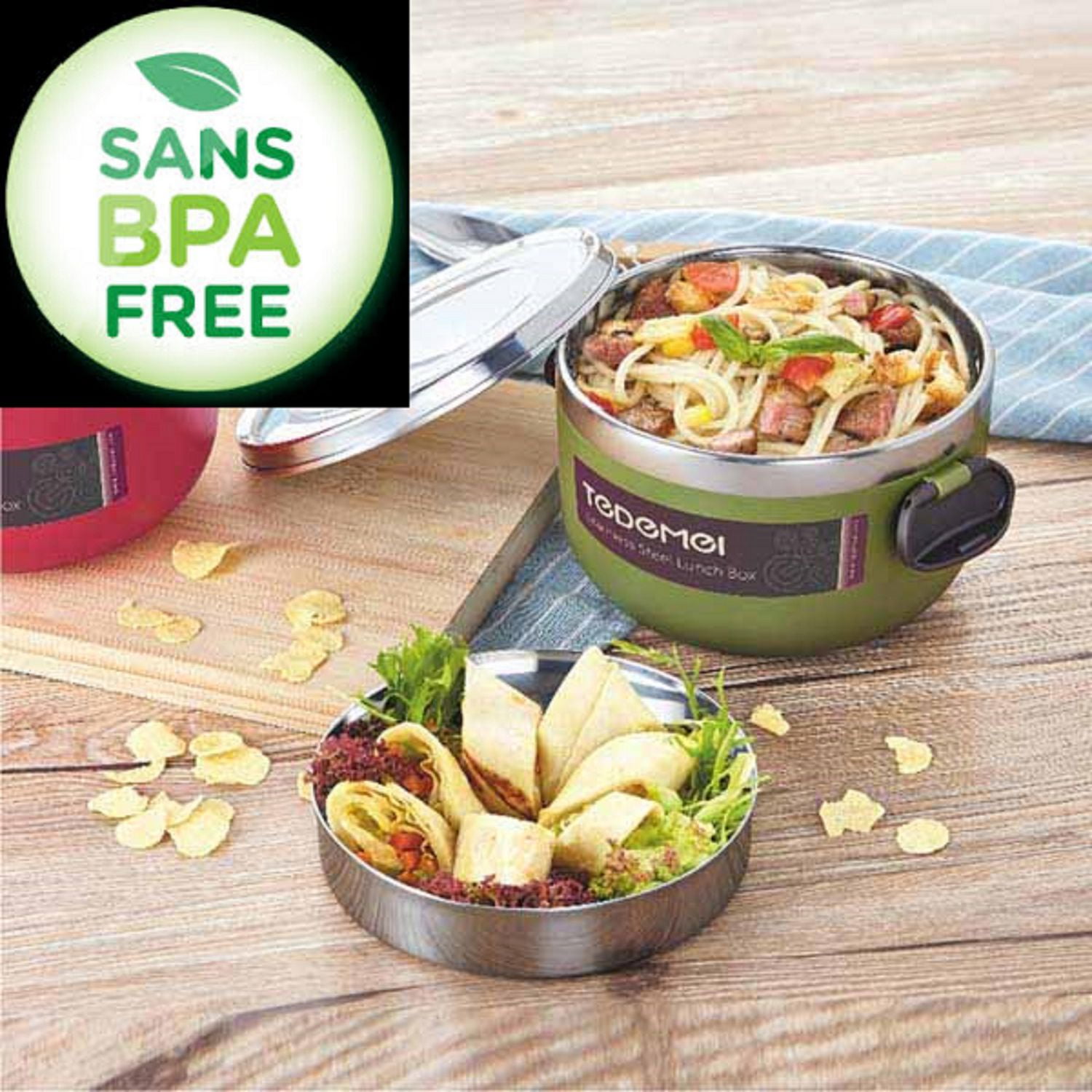 Boîte à repas en acier inoxydable isothermique de 1 L en vert militaire.