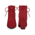 thumbnail image 4 of Unique Bargains Bottines à Talon Bloc à Bout Pointu à Lacets pour Femmes Rouge (Taille 8), 4 of 4