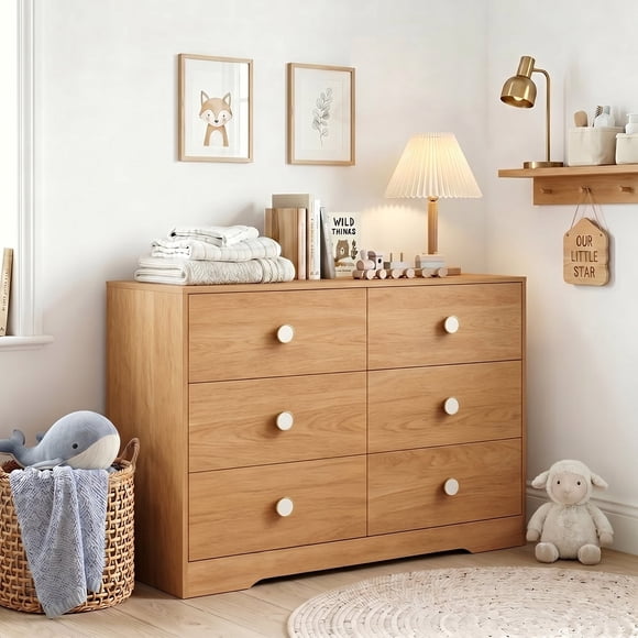 BERRY NEST Wood Dresser for Bedroom, Modern Baby Dresser for Nursery, Large 6 Drawer Closet Dresser for Clothes, Sturdy Storage Chest of Drawers