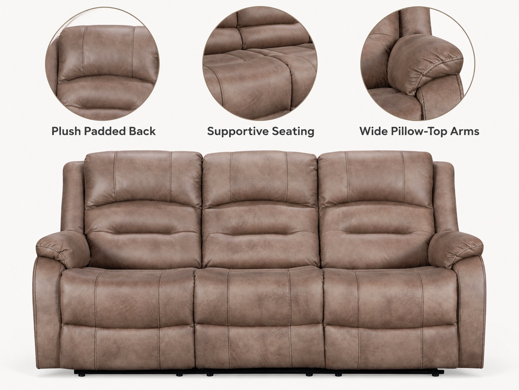 K-Living Larissa Recliner Sofa in Caramel Brown Palomino Fabric for Living Room