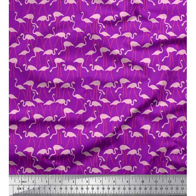 Soimoi Poly Georgette Fabric Flamingo Bird Print Sewing Fabric Yard 42 Inch Wide