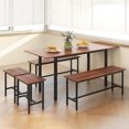 thumbnail image 2 of Gymax 5 PCS Dining Table Set for 4-6 w/ 2 Benches & 2 Stools Metal Frame Dining Room Walnut, 2 of 10
