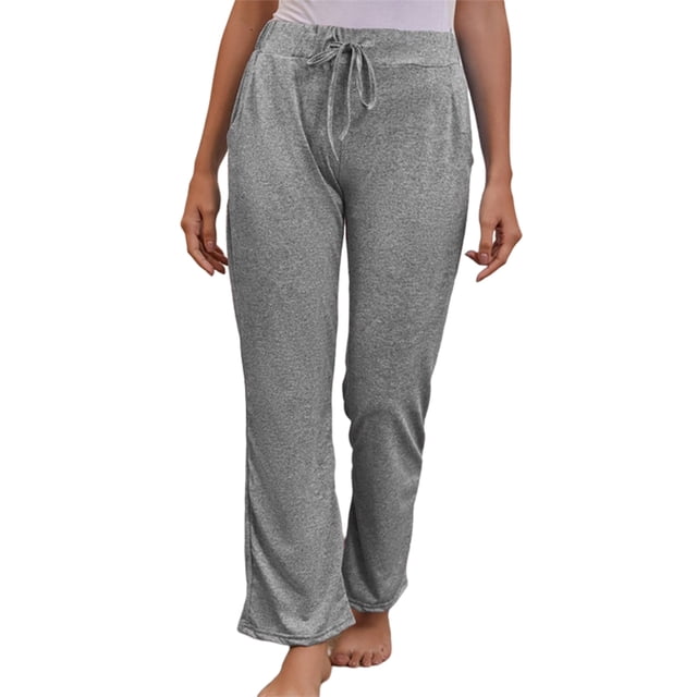 Innerwin Bottoms Solid Color Ladies Yoga Pants Sport Elastic Waist Tummy Control Trousers Gray M