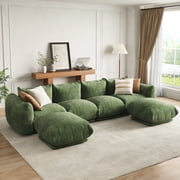 Cloud-Inspired Modular Chenille Sectional Sofa - Deep Seat, High Resilience Sponge, Modern 3-Seater Love Seat for Living Room, Small Apartment, or Office - Easy Assembly - Color: Green