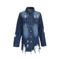 thumbnail image 1 of Women Jean Jacket Long Sleeve Classic Distressed Butterfly Denim Overized Shirt Outwear, 1 of 9