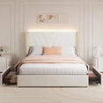 thumbnail image 2 of GloryStar Upholstered Bed Frame with 4 Storage Drawers and RGB LED Lights, Velvet Platform Bed Frame with Wingback Headboard, Modern Luxury Bed for Bedroom, White, 2 of 6