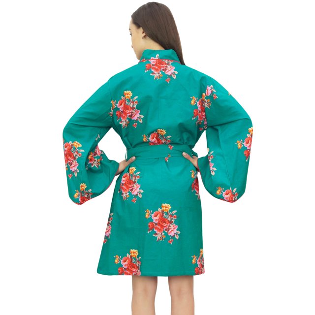 Bimba Robe Kimono Jaune à Manches Longues pour Femme avec Ceinture, Cache-Maillot de Mariée Enveloppant - 8