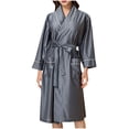 thumbnail image 1 of Timegard Womens Bathrobe V Neck Long Sleeve Belted Waist Robes Lightweight Solid Color Comfy Mid Length Loungewear, 1 of 2