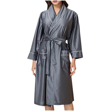 AherBiu Women's Robes Lightweight Bridesmaid Party Long Sleeve Bathrobe Belted Knee Length Robe with Pockets