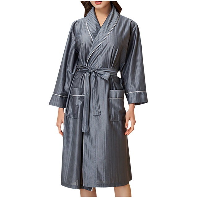 Timegard Womens Bathrobe V Neck Long Sleeve Belted Waist Robes Lightweight Solid Color Comfy Mid Length Loungewear