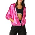 thumbnail image 4 of INSPIRE CHIC Women's Shiny Long Sleeve Zipper Hooded Metallic Jacket, 4 of 6