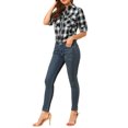 thumbnail image 2 of Unique Bargains Junior's Check Roll Up Sleeves Flap Pockets Brushed Shirt, 2 of 5
