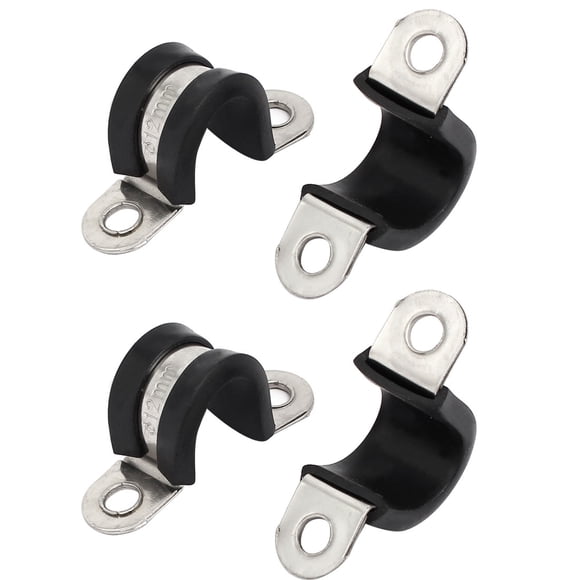 Unique Bargains 12mm Dia Rubber Lined U Shaped 304 Stainless Steel Pipe Clip Hose Clamp 4pcs