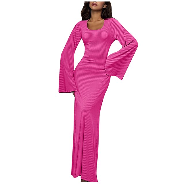 Birdeem Robe Jupe Longue à Manches Longues et Cheville pour Femmes, Couleur Unie