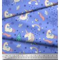 thumbnail image 2 of Soimoi Blue Poly Georgette Fabric Unicorn & Rainbow Nature Print Fabric by the Yard 52 Inch Wide, 2 of 5