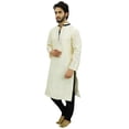 thumbnail image 4 of Atasi Ensemble Kurta Pyjama Blanc de Fête pour Homme, Chemise Dupion Longue - Grand, 4 of 6