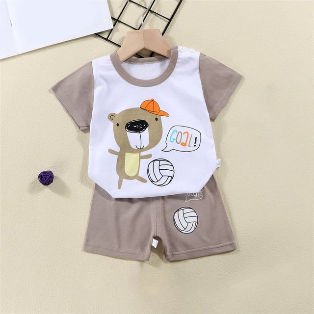 EGNMCR Ensembles de Blouses et Chemises à Manches Courtes à Col Rond Tout-Petits Enfants Bébés Garçons Filles Mode Mignon Imprimé Chiot à Manches Courtes Tenue Décontractée Ensemble Fille