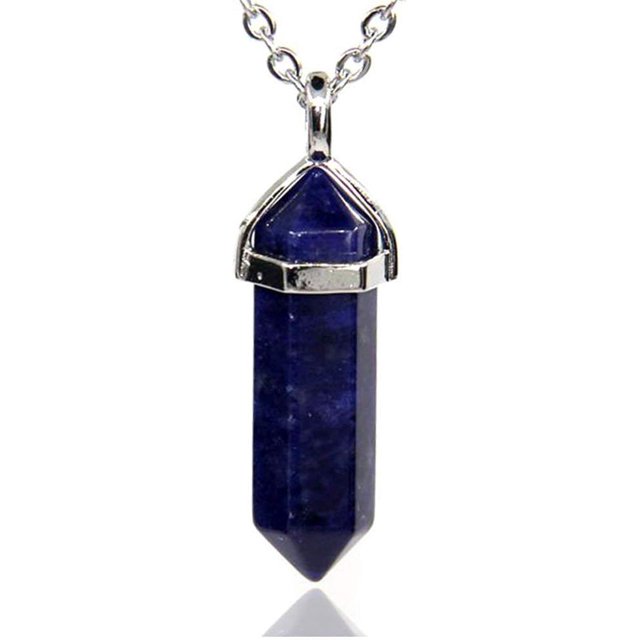 Angelstones Collier Pendentif Reiki Chakra Hexagonal Pointu en Sodalite Foncée 20 Pouces
