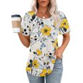 thumbnail image 2 of Hauts d'Été à Manches Courtes Femme Mode 2024 Blouses Plissées Chic Décontractées Col Rond T-Shirts de Couleur Unie (XX-Grand, Jaune 01), 2 of 6