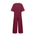 thumbnail image 4 of CHOK Femmes 2 Pièce Tenue Lin Récolte Manches Courtes Haut Salon Correspondant Ensembles et Pantalons Longs Survêtements Rose Chaud L, 4 of 5