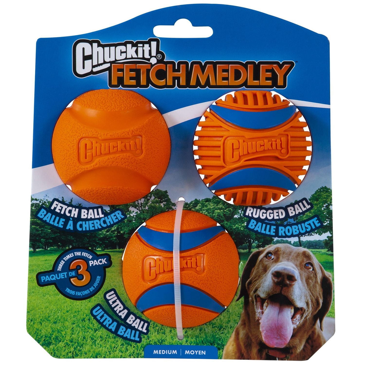 Jouet pour chien Chuckit! Fetch Medley Gen 3 Paquet de 3 Balles de Fetch Moyennes