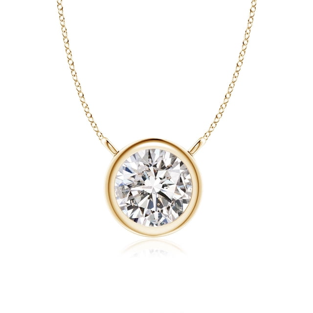 Angara Natural Diamond Necklace - Bezel-Set Round Diamond Solitaire Necklace in 14K Yellow Gold for Women