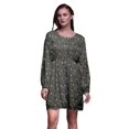 thumbnail image 1 of Bimba Robe Midi à Manches Longues pour Femmes, Coupe Décontractée, Imprimé Baies et Oiseaux, Gris Bleu, Taille Moyenne, 1 of 1