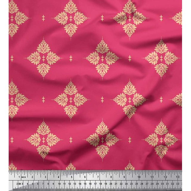 Soimoi Cotton Poplin Fabric Floral Block Print Sewing Fabric Yard 42 Inch Wide