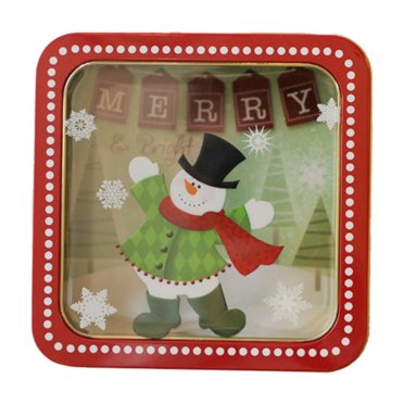 Liquidation! Boîte en Étain pour Bonbons de Noël - Boîtes de Rangement pour Biscuits et Bonbons, Boîtes à Biscuits de Noël avec Couvercles pour Confiseries, Boîte Carrée pour Cadeaux des Fêtes avec Porte-Cartes de Noël Dorées