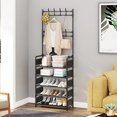 thumbnail image 2 of 5 Tiers Metal Shoe Rack Hat Rack Adjustable Hall Tree with 16 Metal Hanger Hooks Side Cover for Entryway Bathroom Living Room Easy Assembly Black Black, 2 of 7