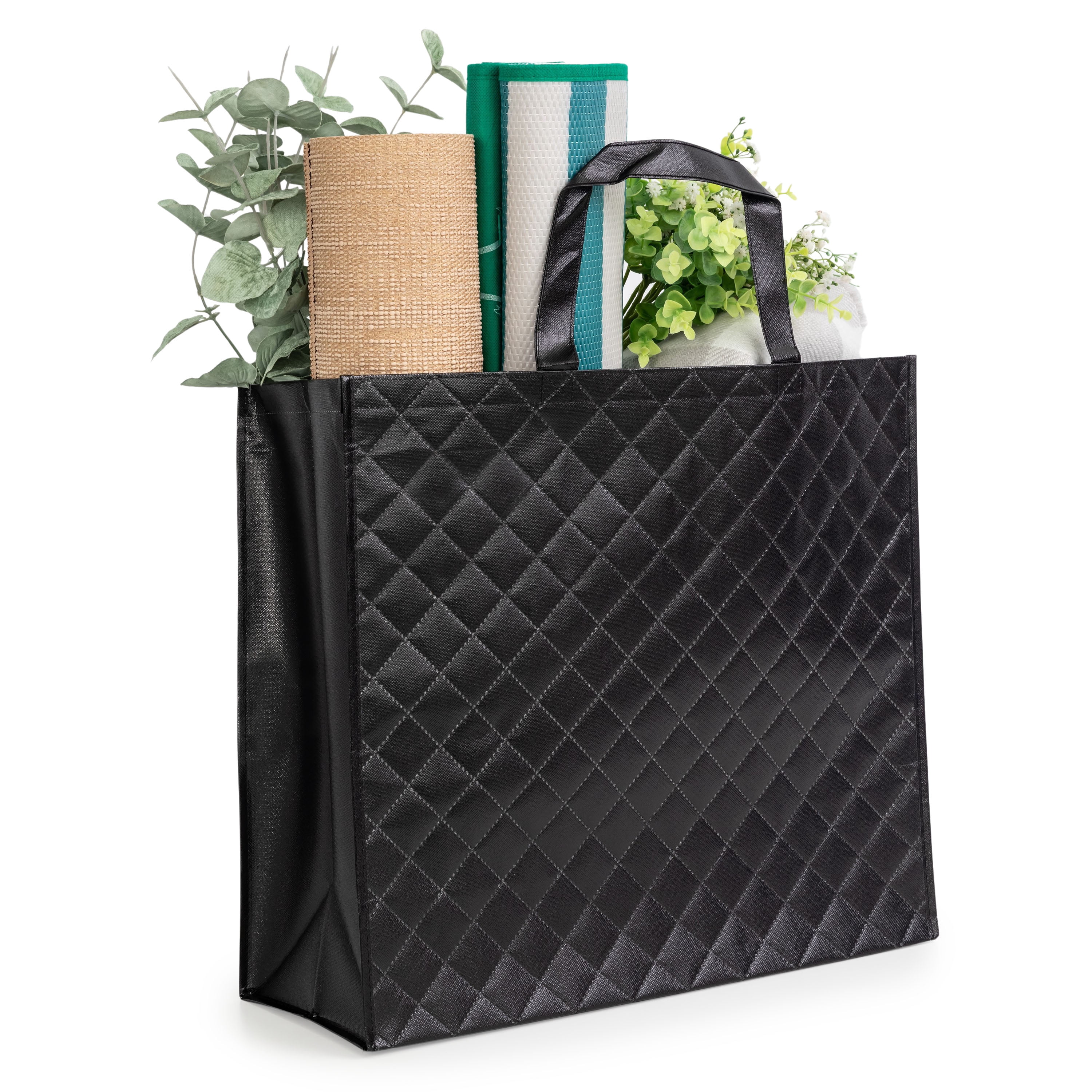 Walmart Grand sac d’épicerie matelassé réutilisable, sac fourre-tout, noir