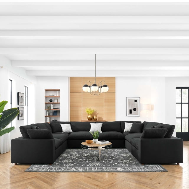 Modway Commix 8-Piece Down Filled Overstuffed Sectional Sofa in Black