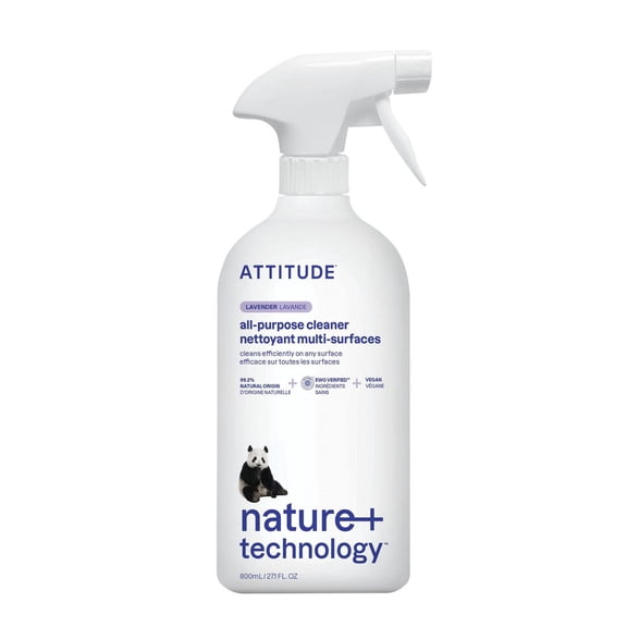 ATTITUDE nature+ technology, All Purpose Cleaner, Spray, Natural Cleaner, Lavender Scent, 800ml