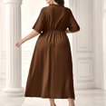 thumbnail image 4 of Ovzne Robes Grande Taille pour Femmes aux Formes Robe de Plage Mode Robe Grande Taille pour Femmes Couleur Unie Col Rond Manches Courtes Taille à Boucle Robe en Dentelle Robe Maxi Grande Taille Manches Courtes Liquidation, 4 of 5